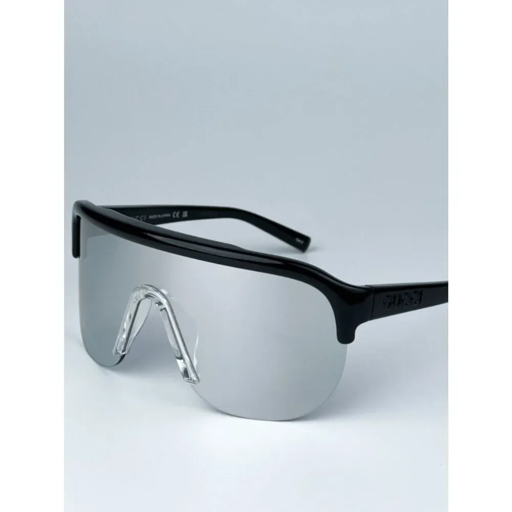 NEW Gucci GG1645S  003 Black Grey Silver Mirrored Unisex Mask Sunglasses
